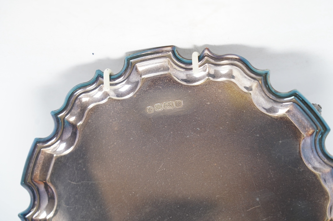 A modern silver waiter, Carrs of Sheffield, Sheffield, 20.2cm, 1993, 11.4oz. Condition - good